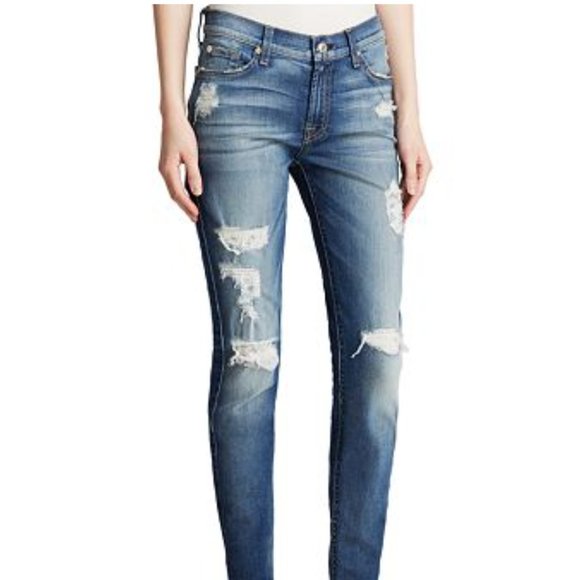 7 for All Mankind distressed ripped jeans size 31 - Picture 1 of 11